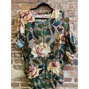 ZAFUL Women’s Size 7 Medium Floral Linen Tunic with Adjustable Button Sleeves an